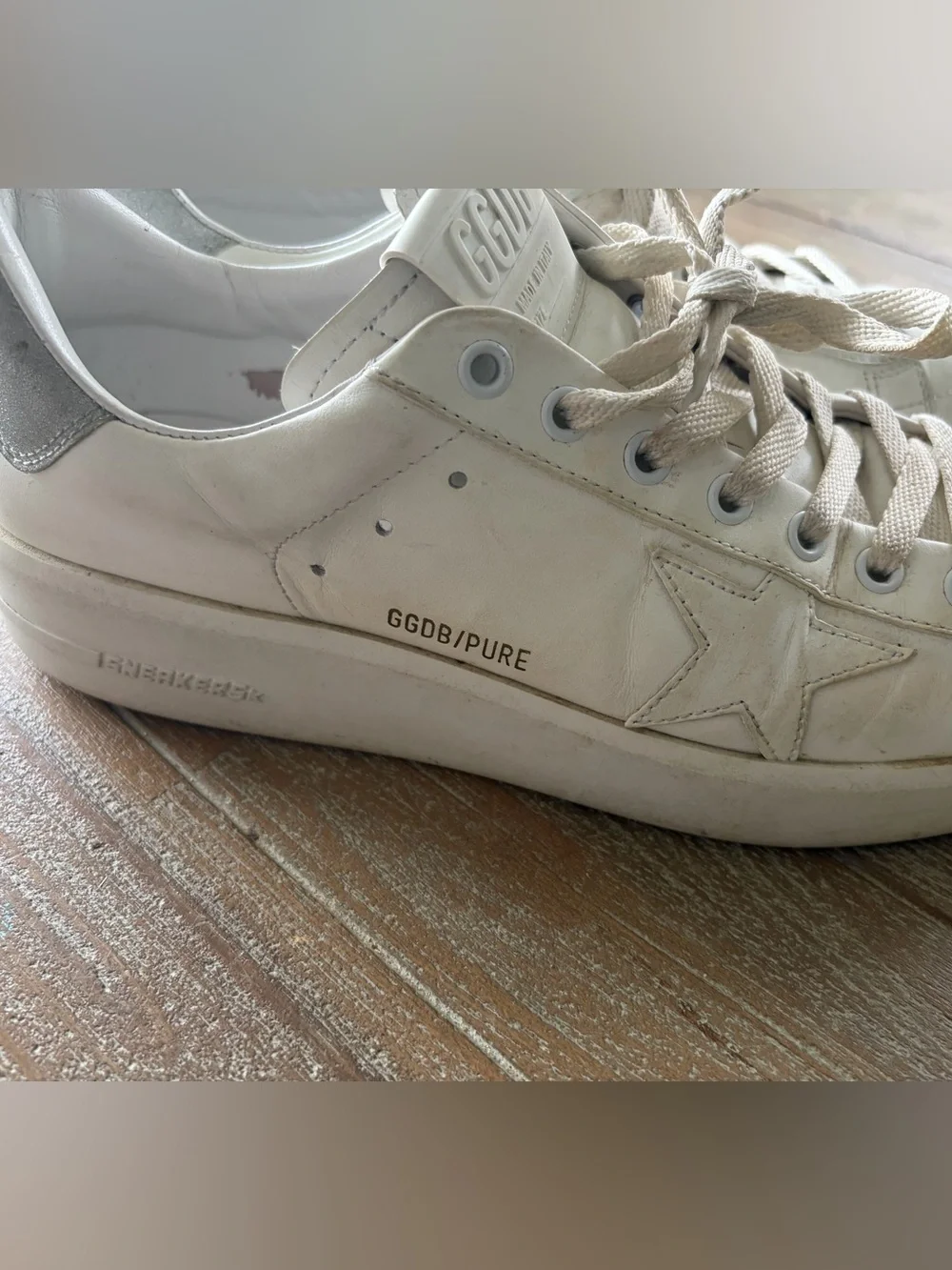Golden Goose White Leather Platform Sneakers with Silver Heel